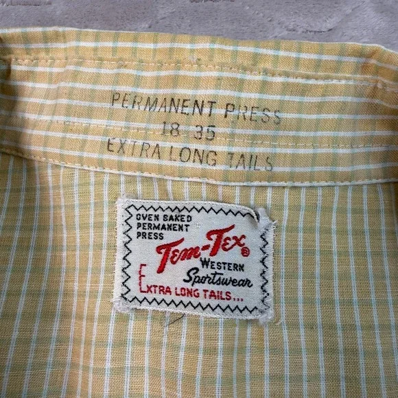 VTG 50s 60s Tem Tex Extra Long Tails Men's Western Pearl Snap Shirt Sz 18 35